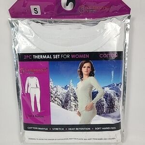 NEW Therma Tek Women's White Thermal Set Cotton Long Johns Top & Pant Set Sz S
